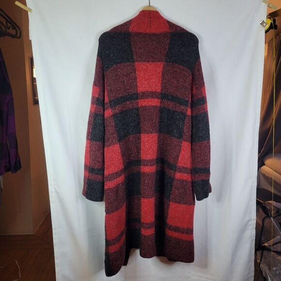 Cyrus Plaid Red and Black Long Duster Cardigan - Picture 5 of 12